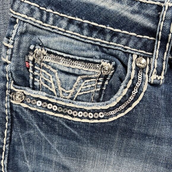 Vigoss Jeans Women’s 28x32 Blue New York Boot Cut Low Rise Embroidered - Picture 2 of 16